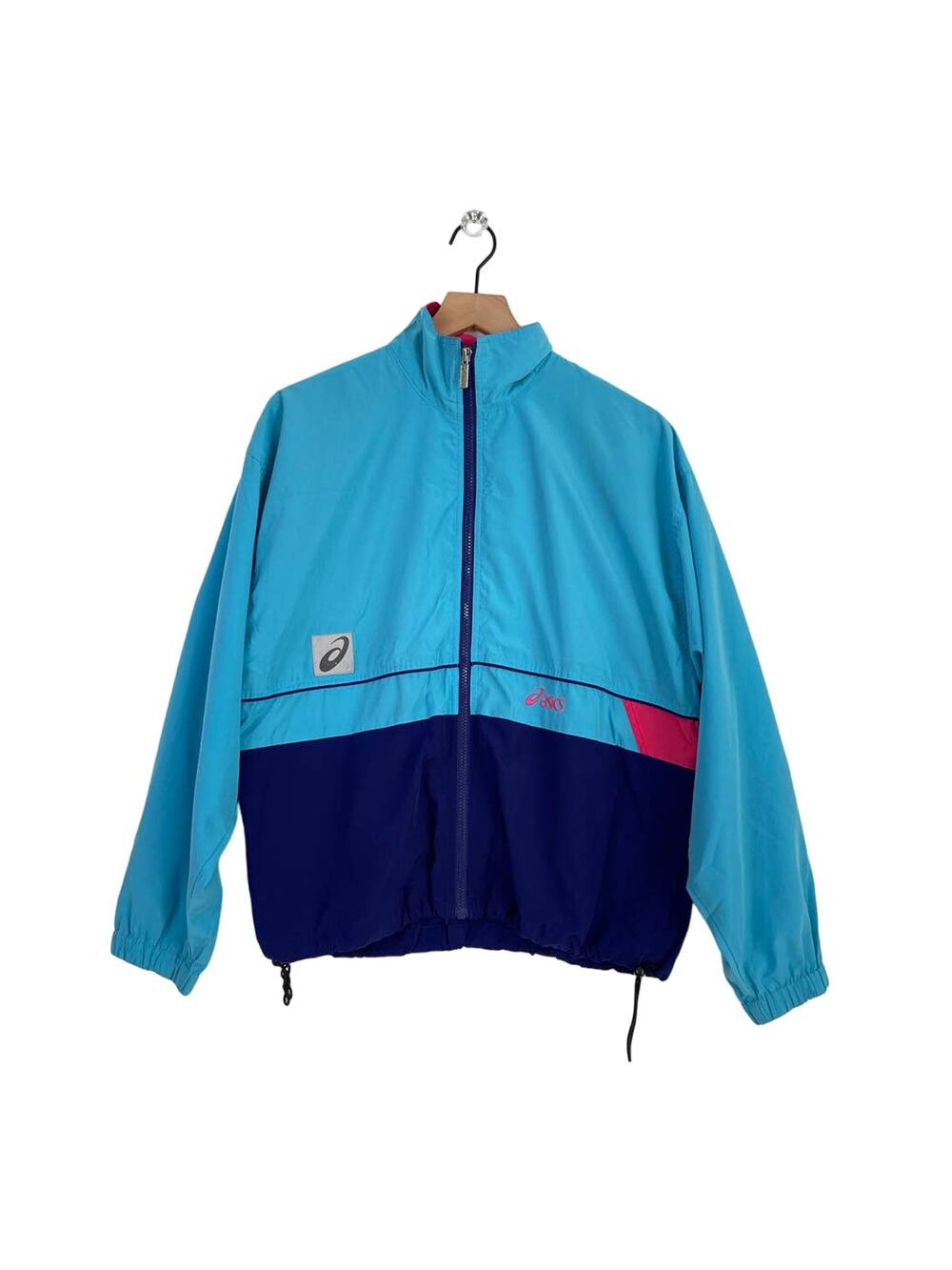 Vintage ASICS Women's Mesh Full Zip Teal Blue Windbreaker Jacket Size Medium 90s